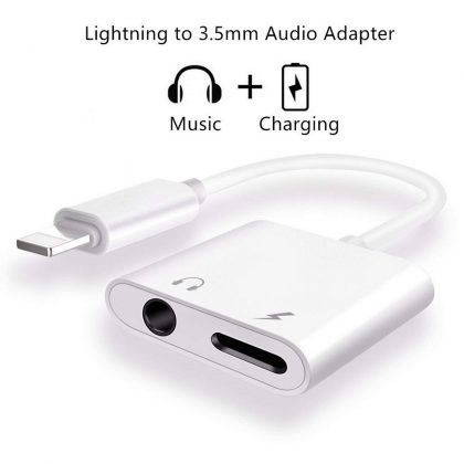 Lightning to 3.5mm Headphones Jack Adapter Charger + Aux Audio Splitter