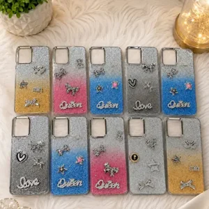 Premium Glitter TPU Mobile Back Cover with 3D Charms