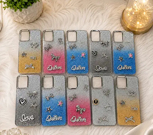 Premium Glitter TPU Mobile Back Cover with 3D Charms 1 Premium Glitter TPU Mobile Back Cover with 3D Charms